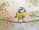 painting of bird on a branch