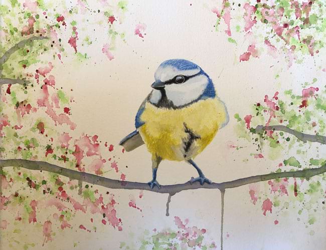 painting of bird on a branch